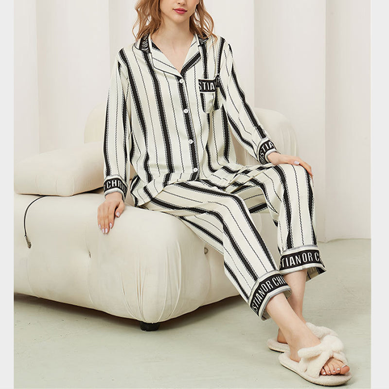 White Wave Striped Pajama Set