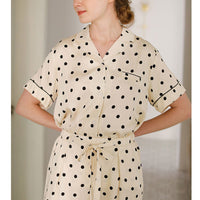 Beige Polka Dots Print Short Sleeved Pajama Set