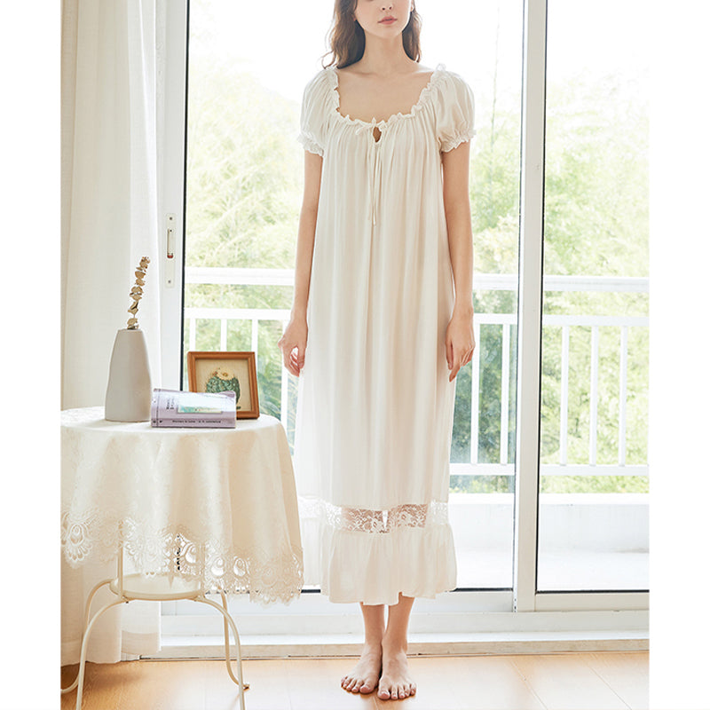 White Boat Neck Lace-up Cotton Dress