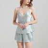 V-Neck Lace Panel Suspender Shorts Pajama Set