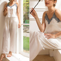 White Camisole Pajama Set with Lace Detail