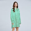 19 Momme Mulberry Silk Checkerboard Print Long Sleeve Shirt Dress