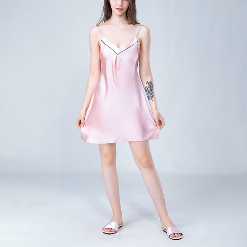 V Neck Silk Cami Sleep Dress