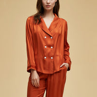 Shawl Collar Stripe Print Pajama Set