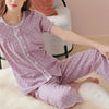 Purple Round Neck Check Print Pajama Set