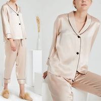 Shawl Collar Trimmed Silk Pajama Set