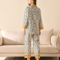 Leaves Printed Trimmed Pajama Set