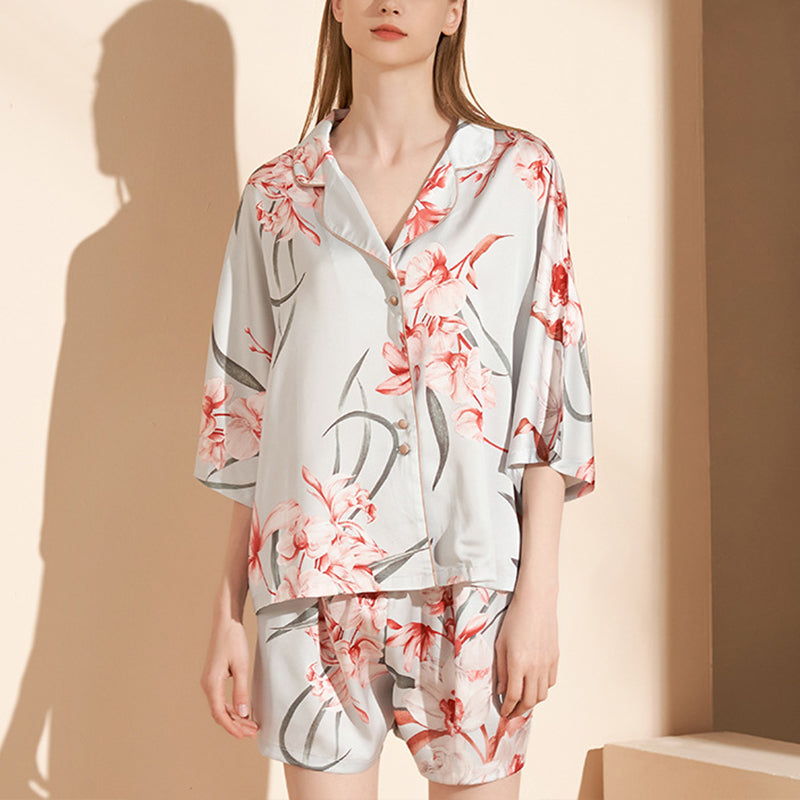 Flowers Printed 3/4 Sleeves Pajama Set