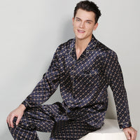 16 Momme 100% Mulberry Silk Men's Printed Long Sleeve Pajamas Set