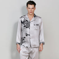 16 Momme 100% Mulberry Silk Men's Printed Long Sleeve Pajamas Set