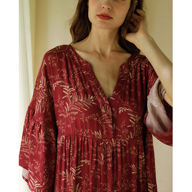 Red Leaves Printed Nightgown