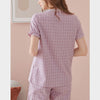 Purple Round Neck Check Print Pajama Set