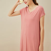 V Neck Short Sleeves Nightdress with Pockets