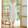 White V Neck Mesh Long Sleeves Nightgown