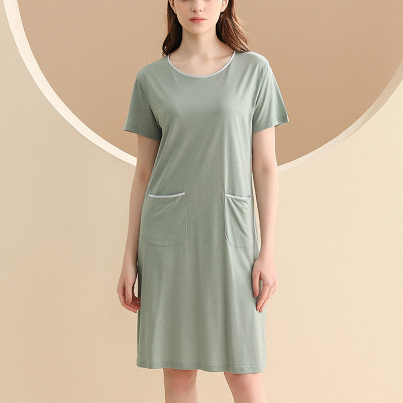 Round Neck Short Sleeved Sleepdress with Pockets