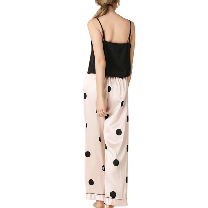 Black Camisole Pajama Set with Polka Dots Printed Pants