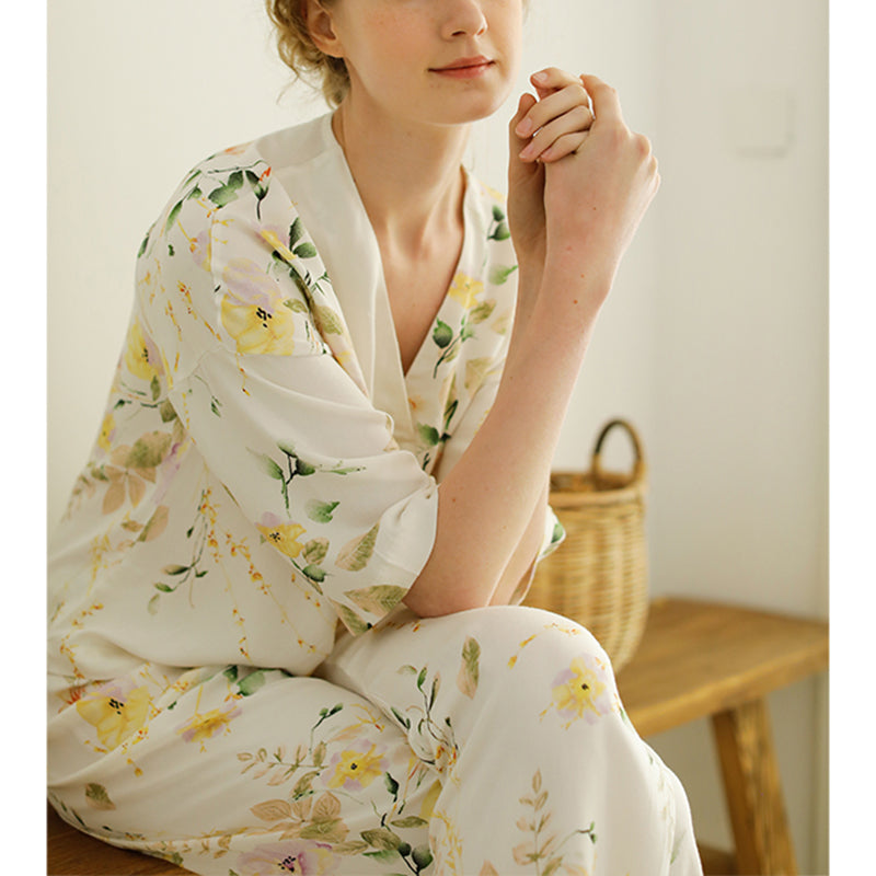 Floral Print V Neck Pajama Set