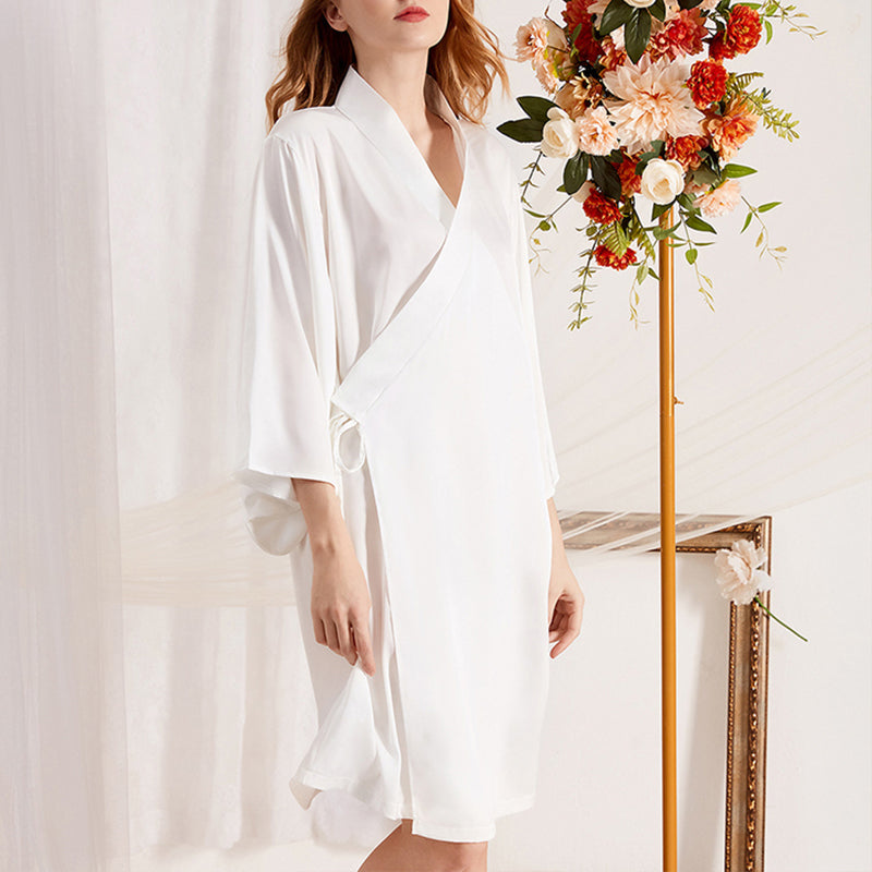 White Satin Kimono Style Robe