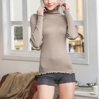 Khaki High Neck Silk T-shirt