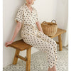 Beige Polka Dots Print Short Sleeved Pajama Set