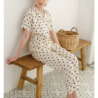 Beige Polka Dots Print Short Sleeved Pajama Set