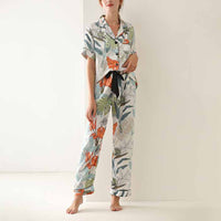 Flowers & Leaves Print Pajama Set