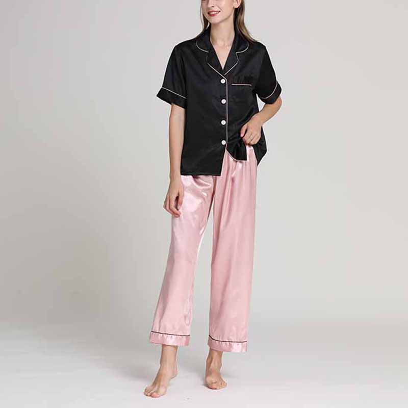 Black Short Sleeves Pajama with Pink Pants