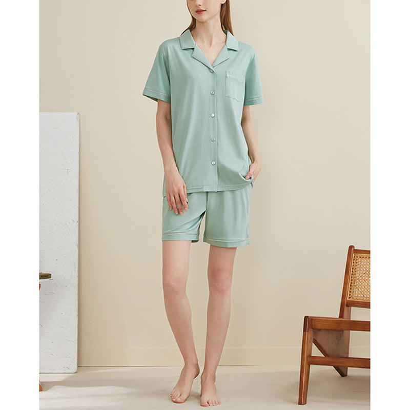 Women's Notched Collar Couple Short Pajama Set