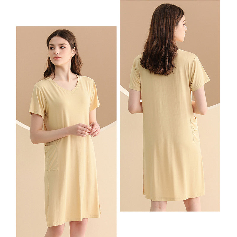 V-neck Short Sleeved  Split Sleepdress