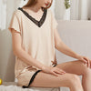 Apricot V-neck Pajama Short Set