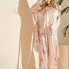 Pink Floral Printed Robe Set with Lace Detail