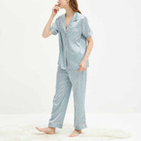 Light Blue Satin Short Sleeves Pajama Set