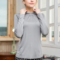 Grey Stand Collar Silk T-shirt