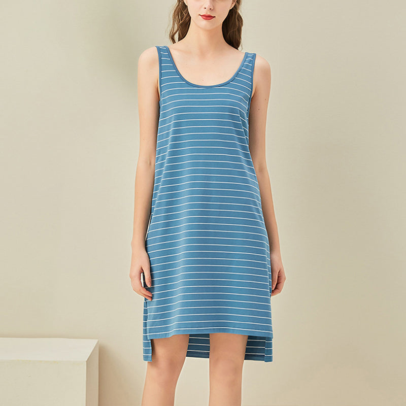 Striped Round Neck Sleeveless Sleepdress