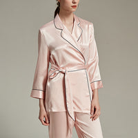 Pink Trimmed Notched Collar Pajama Set