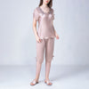 Square Neck Silk Pajamas with Sher Lace Detail