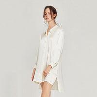 100% Mulberry Silk Solid color Long Sleeve Shirt Dress