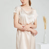 Apricot Round Neck Silk Nightdress with Lace Detail