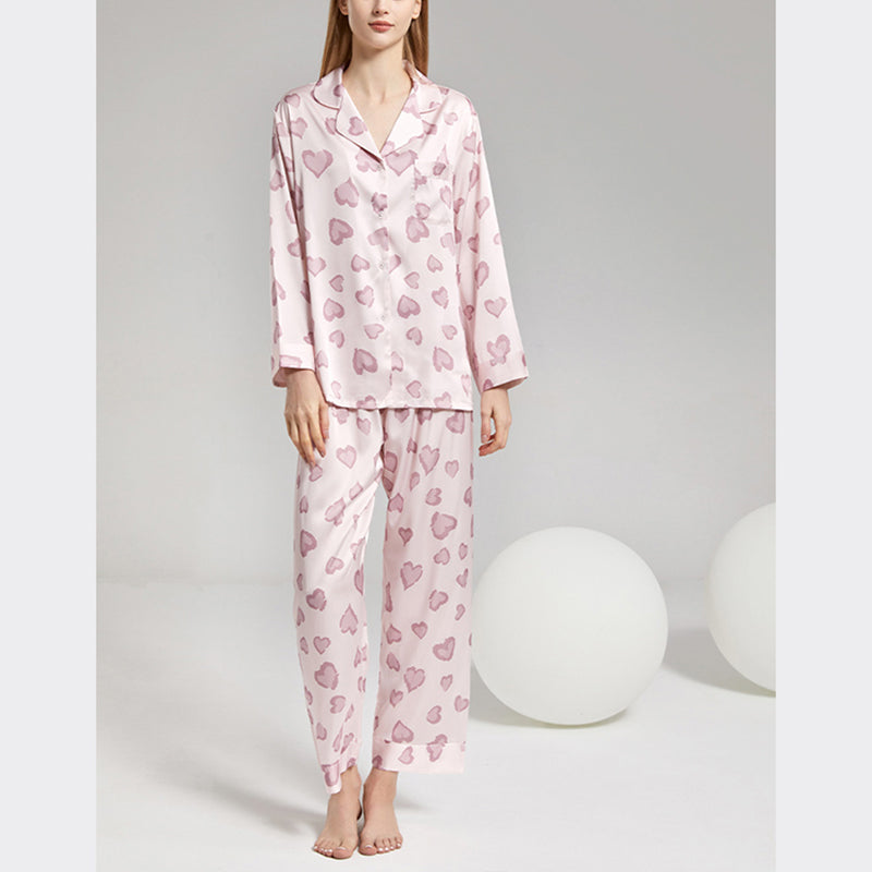 Pink Heart Print Pajama Set