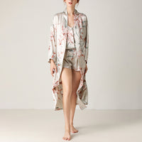 Gray Floral Printed Robe Set