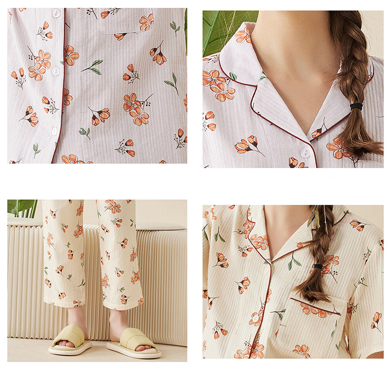 Floral Print Cotton Short Sleeved Pajama Set