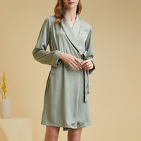 Shawl Collar Trimmed Satin Robe with Tie Wasit