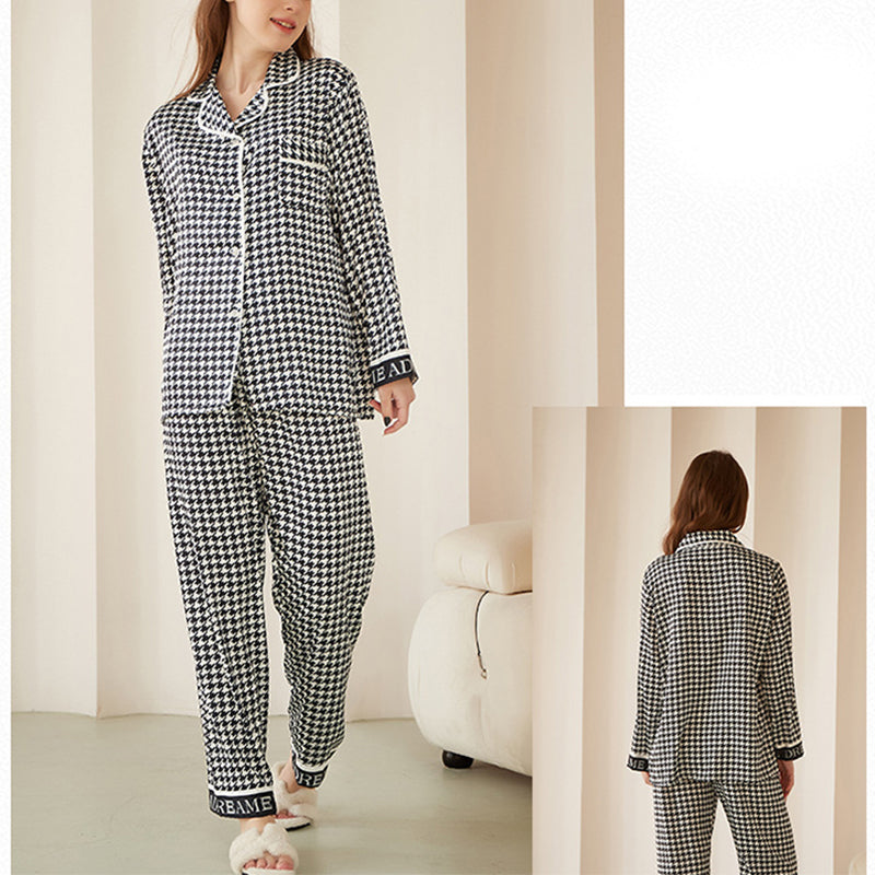 Black Houndstooth Printed Pajama Set