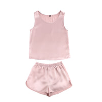 Pink Silk Tank Top Shorts Suit Summer Sleeveless Shirt