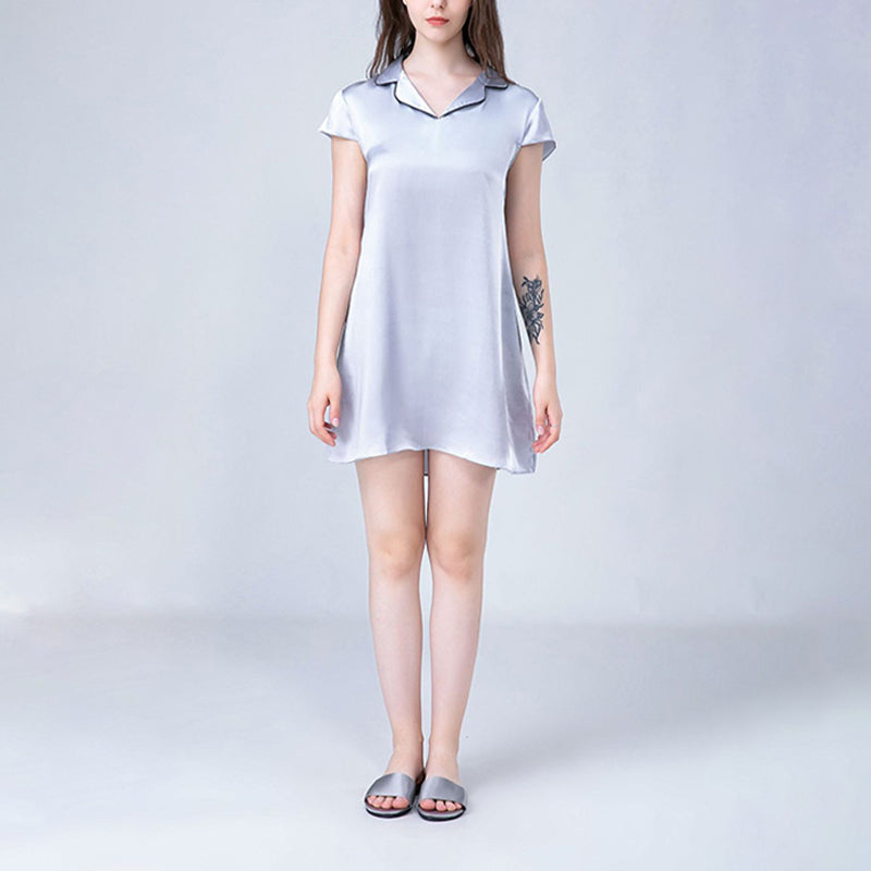 Notched Collar A-line Silk Nightdress