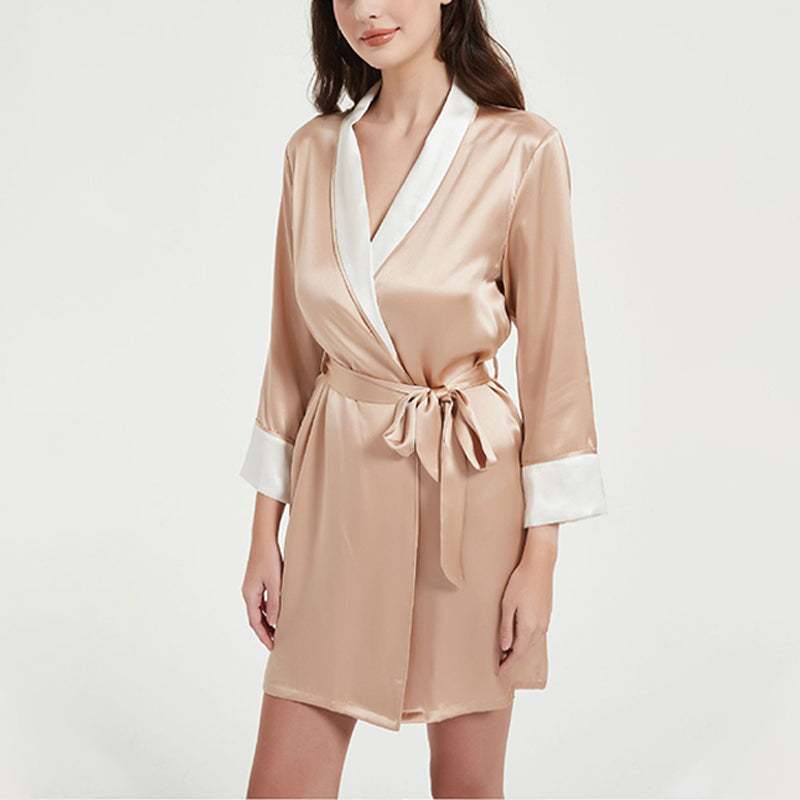 Color Block Tie Waist Silk Robe