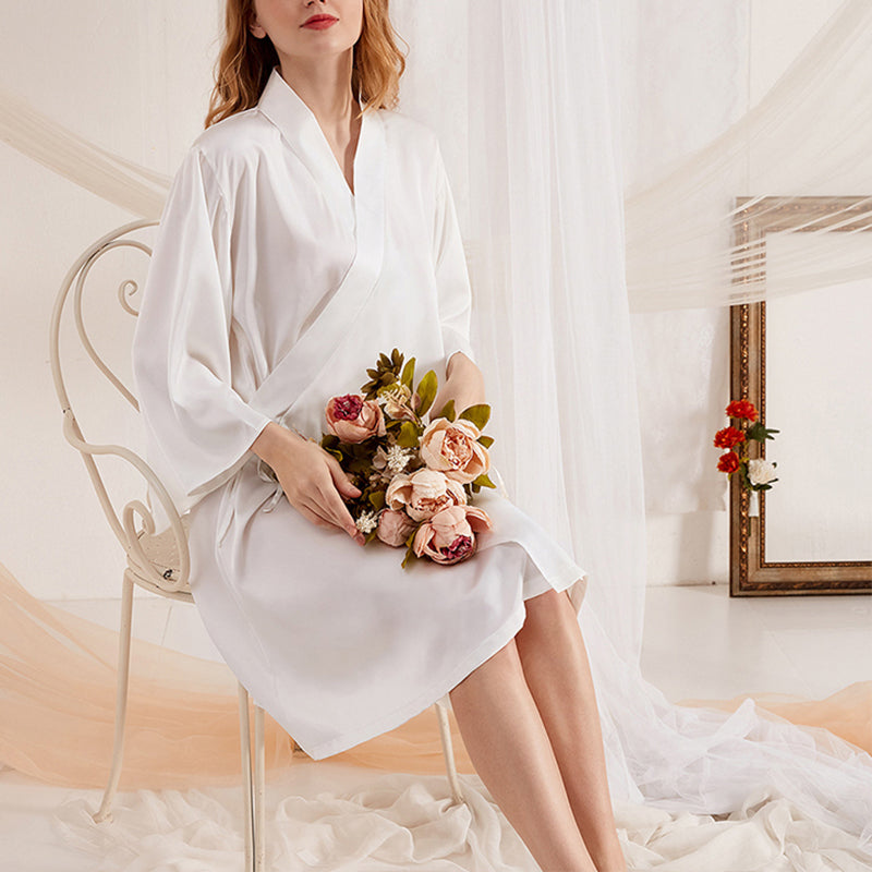 White Satin Kimono Style Robe