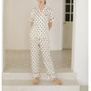 Beige Polka Dots Print Short Sleeved Pajama Set