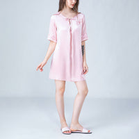 Stitch Embroidery Half Sleeves Silk Nightdress