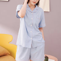 Blue Trimmed Short Pajama Set